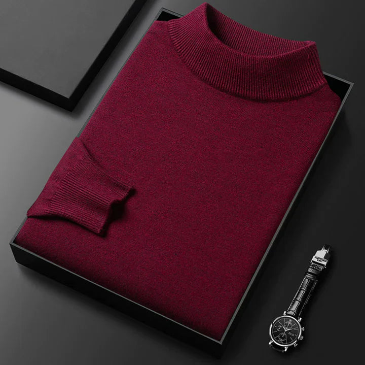 Turtle Neck Knit Pullover with Ribbed Collar