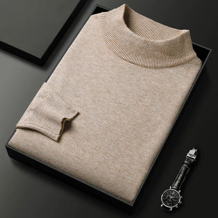 Turtle Neck Knit Pullover with Ribbed Collar