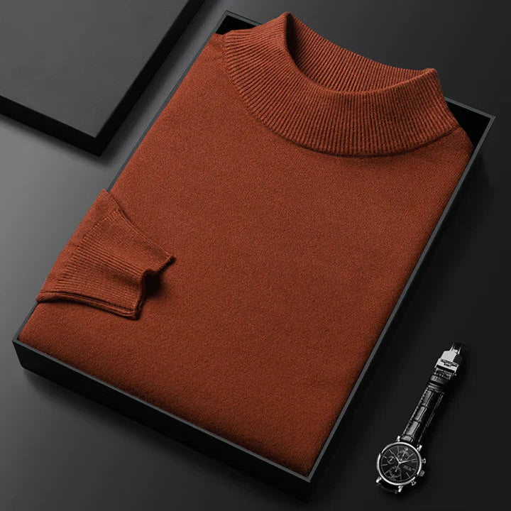 Turtle Neck Knit Pullover with Ribbed Collar