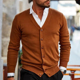 V-Neck Button-Up Knit Cardigan Men