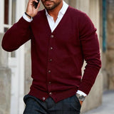 V-Neck Button-Up Knit Cardigan Men