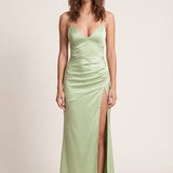 Satin Maxi Dress with Spaghetti Straps and Thigh Slit
