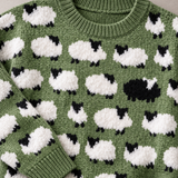 Knit Sweater for Women – Sheep Pattern Crew Neck Pullover with Textured Design