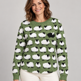 Knit Sweater for Women – Sheep Pattern Crew Neck Pullover with Textured Design