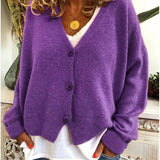 V-Neck Knit Cardigan with Button Front and Long Sleeves