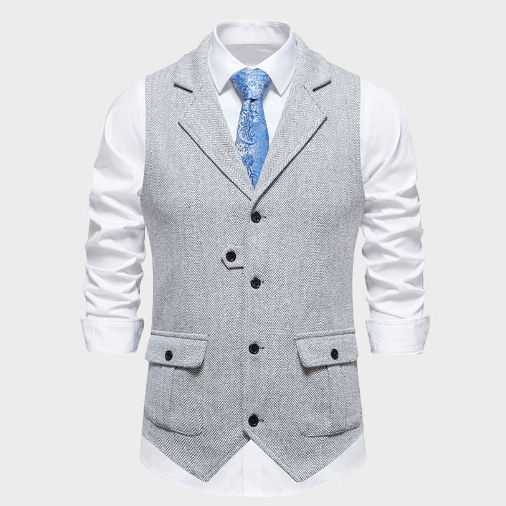Single-Breasted Tailored Waistcoat with Notch Lapel