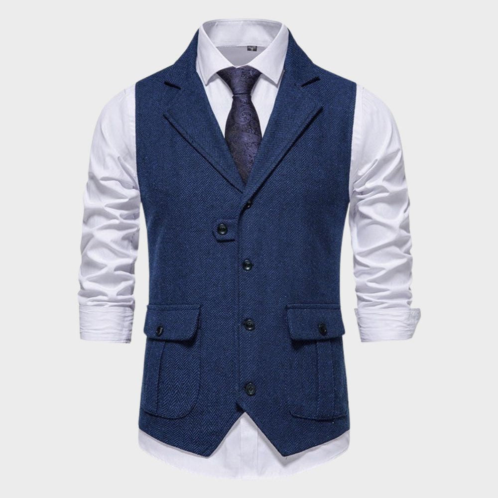 Single-Breasted Tailored Waistcoat with Notch Lapel