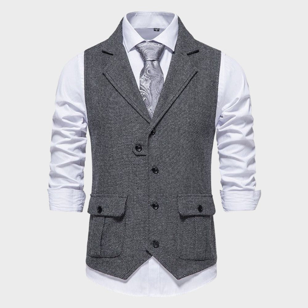 Single-Breasted Tailored Waistcoat with Notch Lapel