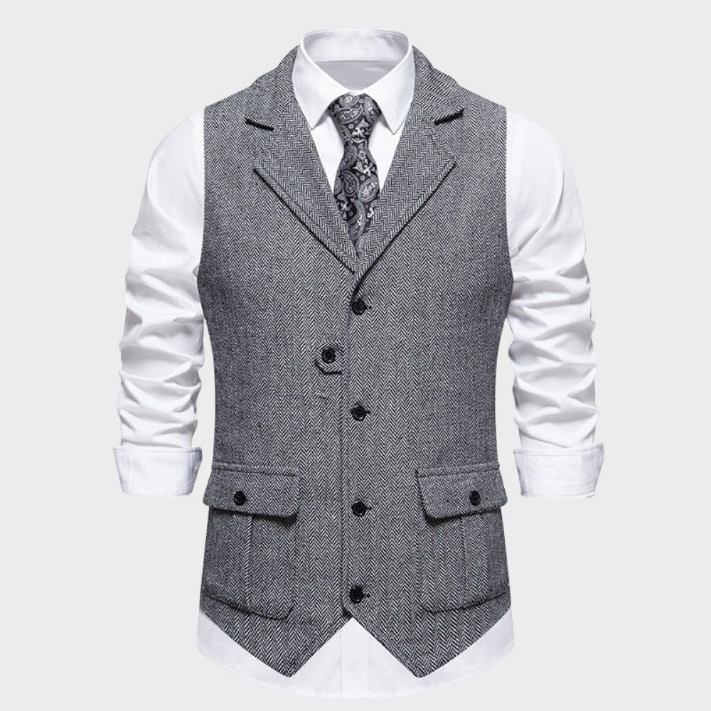 Single-Breasted Tailored Waistcoat with Notch Lapel