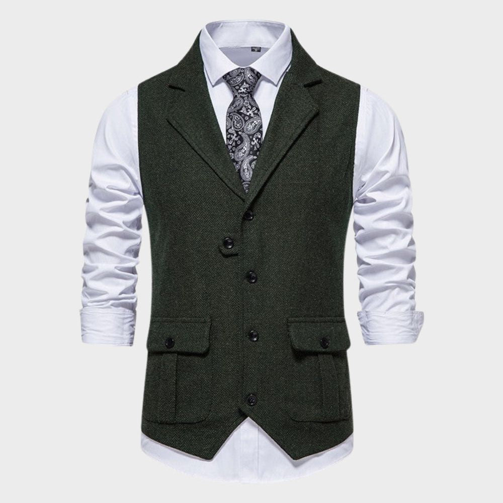 Single-Breasted Tailored Waistcoat with Notch Lapel