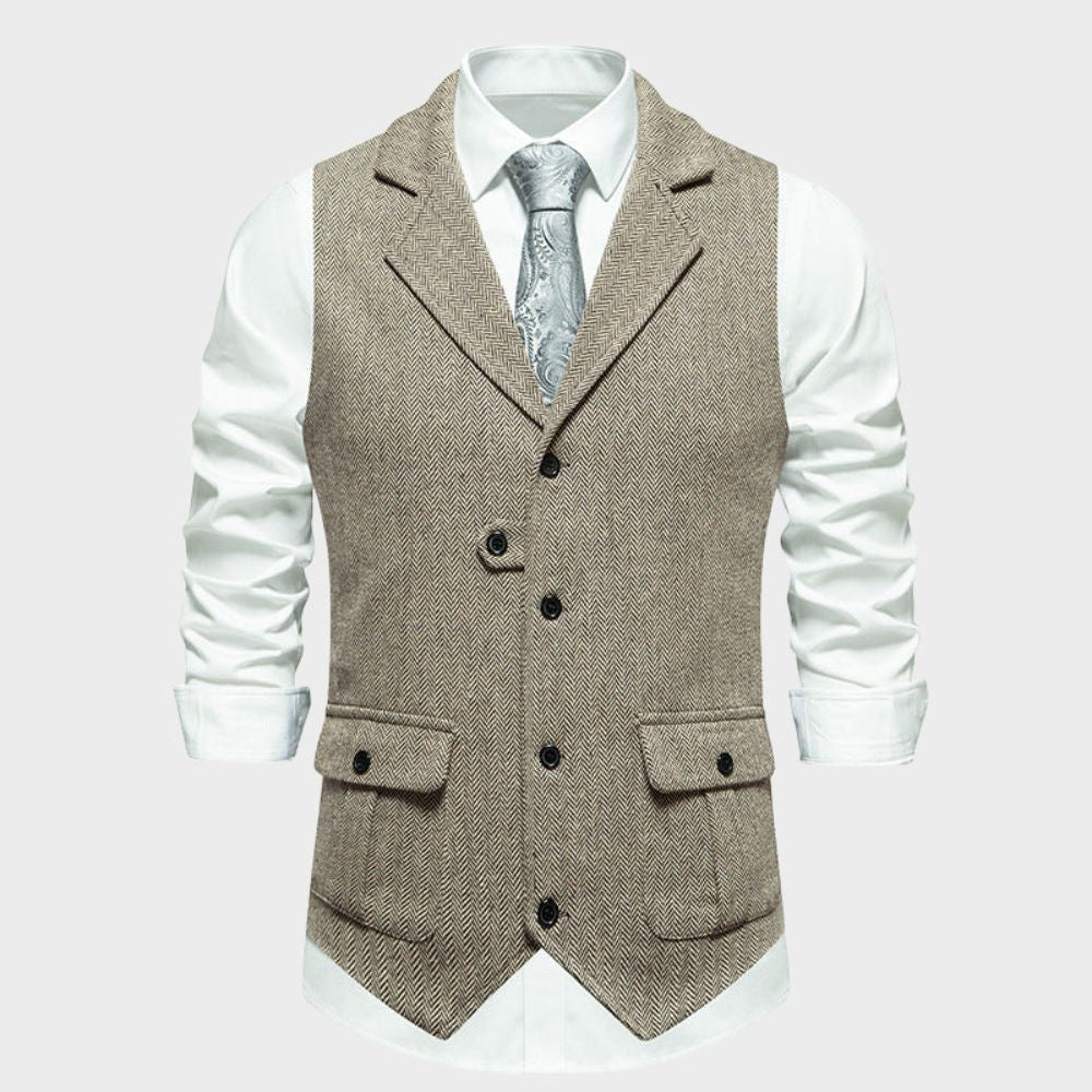 Single-Breasted Tailored Waistcoat with Notch Lapel