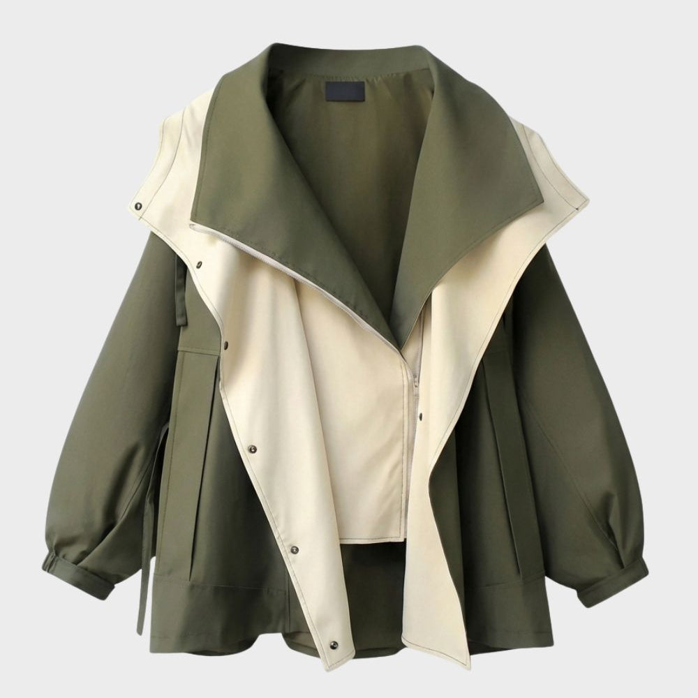 Oversized Hooded Jacket with Zip Front and Snap Buttons