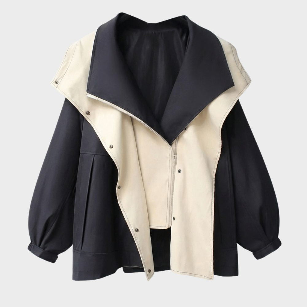 Oversized Hooded Jacket with Zip Front and Snap Buttons