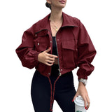 Cropped Zip-Front Utility Jacket with Drawstring and Flap Pockets