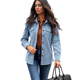 Corduroy Button-Front Shirt Jacket with Chest Pockets