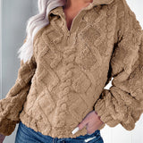 Sherpa Fleece Half-Zip Pullover with Balloon Sleeve
