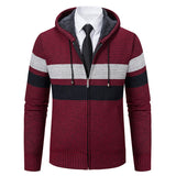Zip-Front Knit Hoodie with Contrast Stripe and Drawstring