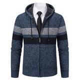 Zip-Front Knit Hoodie with Contrast Stripe and Drawstring