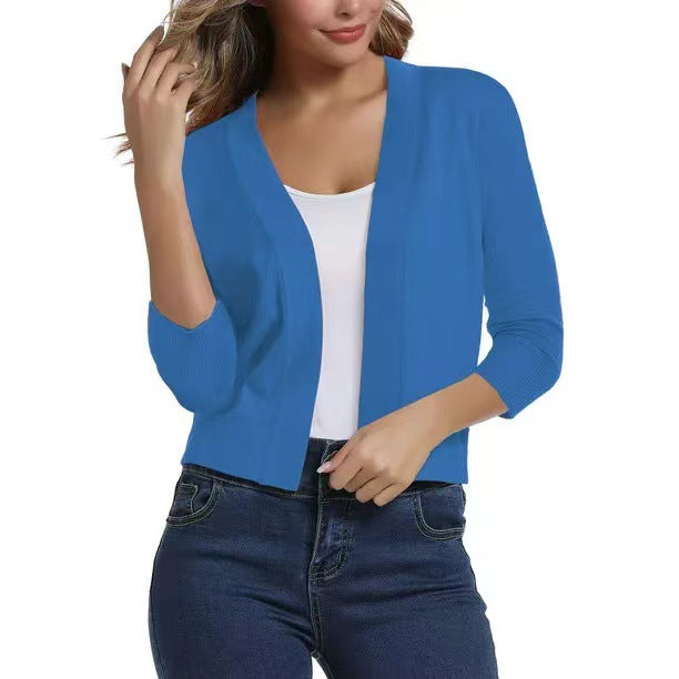 Cropped Open-Front Cardigan with Long Sleeves