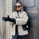 Faux Fur Round Neck Duffle Jacket with Toggle Front and Pockets
