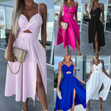 Cutout A-Line Midi Dress with Twist Front and Thigh Slit