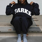 Oversized Varsity Graphic Sweatshirt with Mock Neck