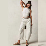 Women's Wide Leg Jeans with High Waist Barrel Leg Design and Cropped Length
