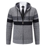 Zip-Front Knit Hoodie with Contrast Stripe and Drawstring