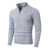 Textured Cable Knit Sweater with Quarter Zip and Stand Collar