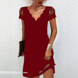 Lace Sleeve Shift Mini Dress with V-Neck