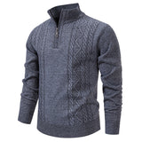 Quarter-Zip Cable Knit Sweater with Stand Collar and Ribbed Trim