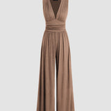 Wide-Leg Jumpsuit with V-Neck and Ruched Waist