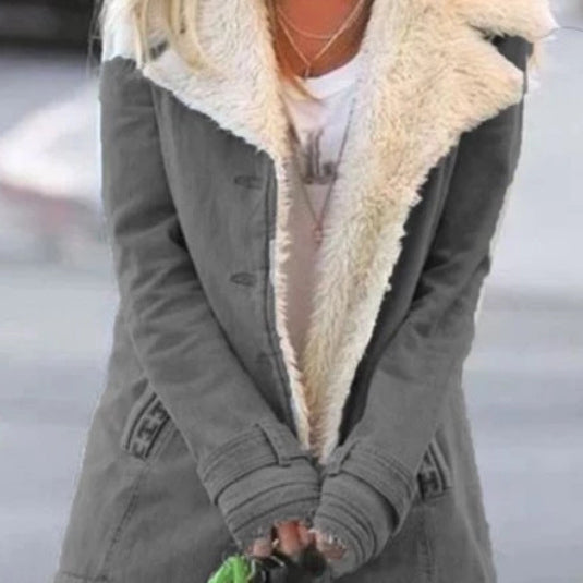 Faux Fur Collar Coat with Button Front and Patch Pocket