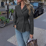 Double-Breasted Fitted Blazer with Notched Lapel and Flap Pockets