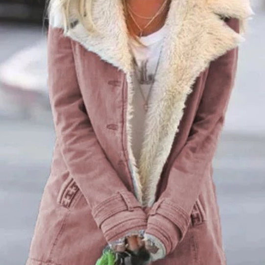 Faux Fur Collar Coat with Button Front and Patch Pocket