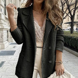 Double-Breasted Knit Blazer with Notched Lapel and Patch Pockets