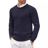 Textured Cable Knit Sweater with Round Neck