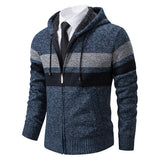Zip-Front Knit Hoodie with Contrast Stripe and Drawstring