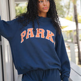 Oversized Varsity Graphic Sweatshirt with Mock Neck