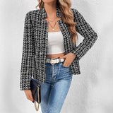 Tailored Open-Front Tweed Jacket with Point Collar