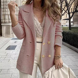 Double-Breasted Knit Blazer with Notched Lapel and Patch Pockets