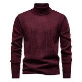 Turtleneck Sweater with Geometric Knit Pattern and Ribbed Trim