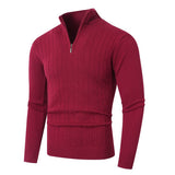 Textured Cable Knit Sweater with Quarter Zip and Stand Collar