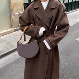 Women's Long Coat Double Breasted Belted Trench Style Overcoat with Wide Lapel Collar for Winter