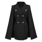 Belted Double-Breasted Cape Mini Dress with Notched Lapel
