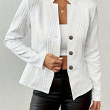Fitted Knit Blazer with Stand Collar and Button Front