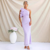 One-Shoulder Ruffle Maxi Dress with Cut-Out Waist