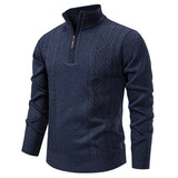 Quarter-Zip Cable Knit Sweater with Stand Collar and Ribbed Trim