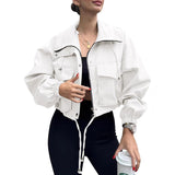 Cropped Zip-Front Utility Jacket with Drawstring and Flap Pockets