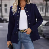 Women's Button Front Blazer with Stand Collar and Three Quarter Sleeves